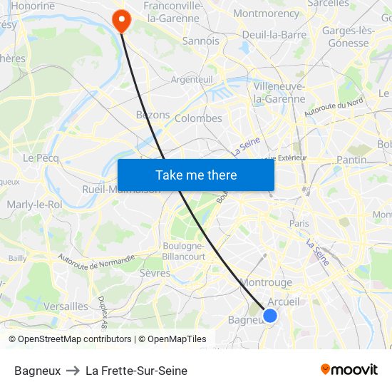 Bagneux to La Frette-Sur-Seine map