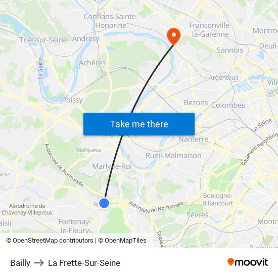 Bailly to La Frette-Sur-Seine map