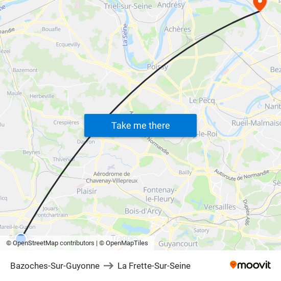 Bazoches-Sur-Guyonne to La Frette-Sur-Seine map