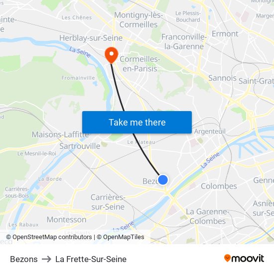 Bezons to La Frette-Sur-Seine map