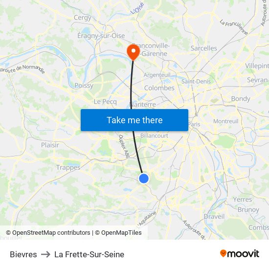 Bievres to La Frette-Sur-Seine map