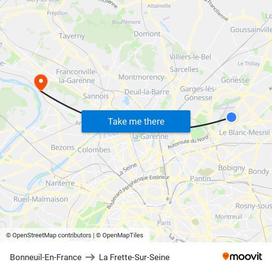 Bonneuil-En-France to La Frette-Sur-Seine map