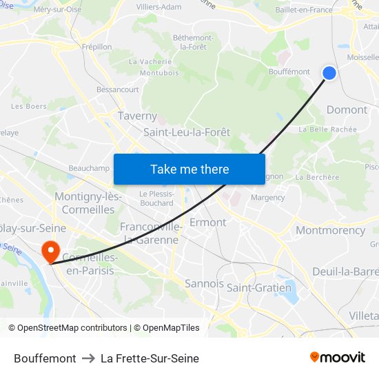 Bouffemont to La Frette-Sur-Seine map