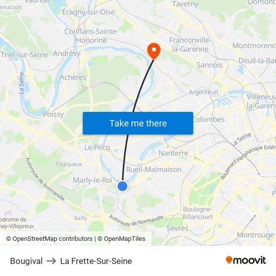Bougival to La Frette-Sur-Seine map