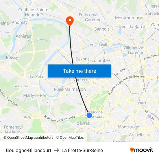 Boulogne-Billancourt to La Frette-Sur-Seine map