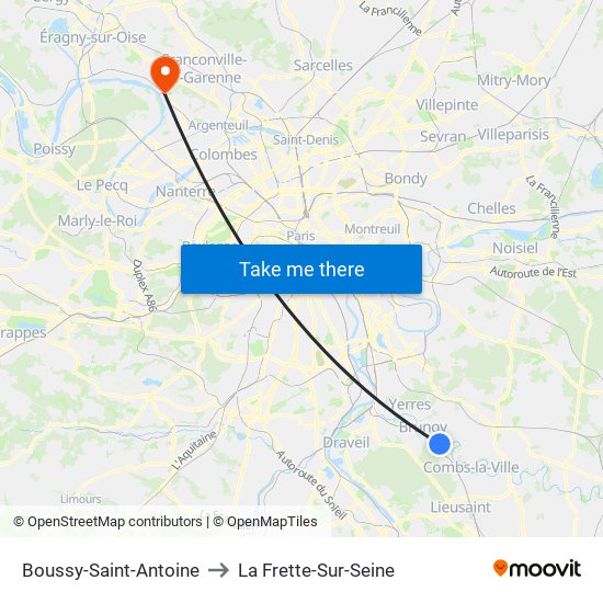 Boussy-Saint-Antoine to La Frette-Sur-Seine map