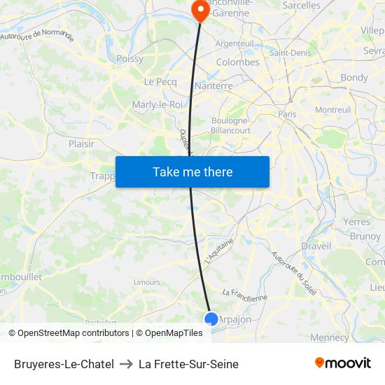 Bruyeres-Le-Chatel to La Frette-Sur-Seine map