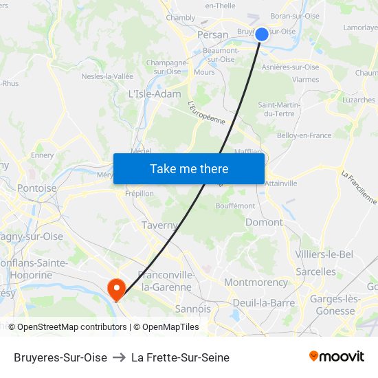 Bruyeres-Sur-Oise to La Frette-Sur-Seine map