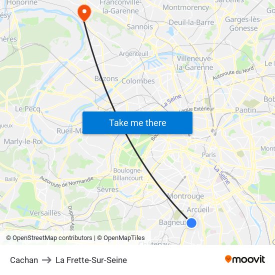 Cachan to La Frette-Sur-Seine map