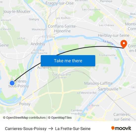 Carrieres-Sous-Poissy to La Frette-Sur-Seine map