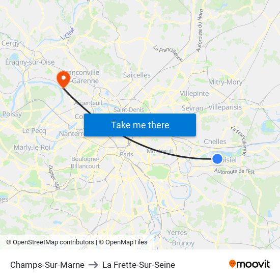 Champs-Sur-Marne to La Frette-Sur-Seine map