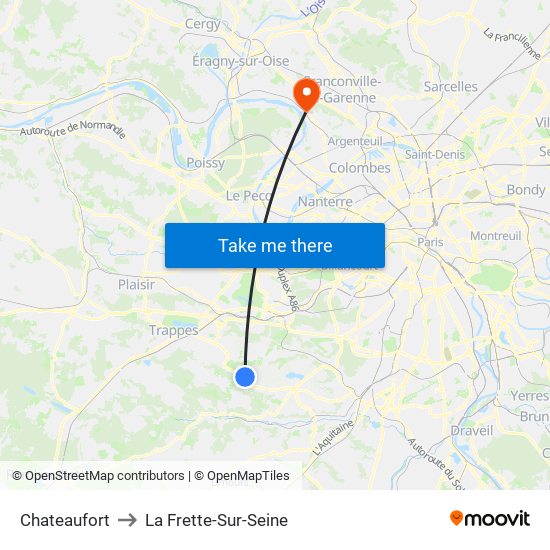 Chateaufort to La Frette-Sur-Seine map