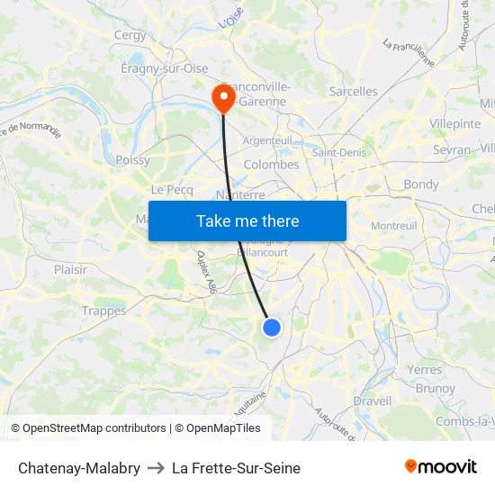 Chatenay-Malabry to La Frette-Sur-Seine map