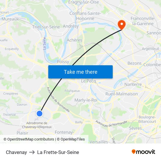 Chavenay to La Frette-Sur-Seine map
