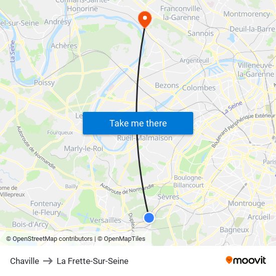 Chaville to La Frette-Sur-Seine map