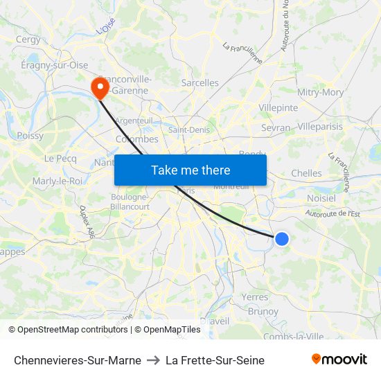 Chennevieres-Sur-Marne to La Frette-Sur-Seine map