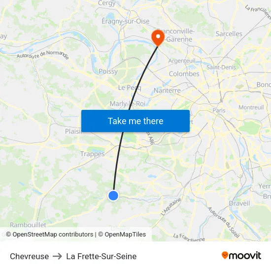 Chevreuse to La Frette-Sur-Seine map