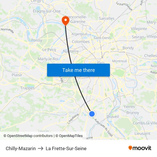 Chilly-Mazarin to La Frette-Sur-Seine map