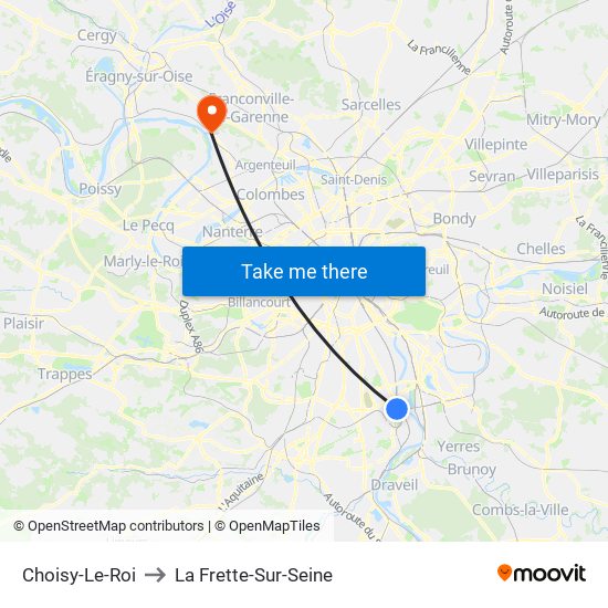 Choisy-Le-Roi to La Frette-Sur-Seine map