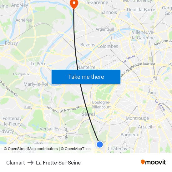 Clamart to La Frette-Sur-Seine map