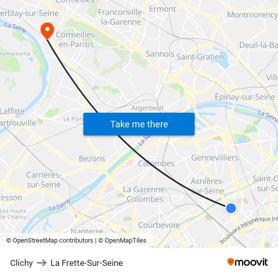 Clichy to La Frette-Sur-Seine map