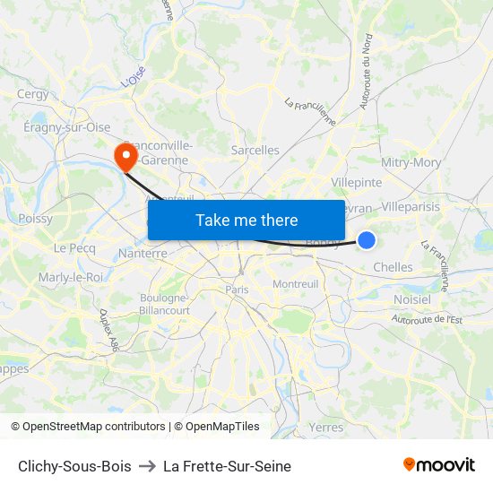 Clichy-Sous-Bois to La Frette-Sur-Seine map