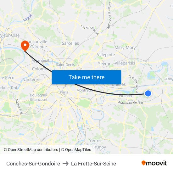 Conches-Sur-Gondoire to La Frette-Sur-Seine map
