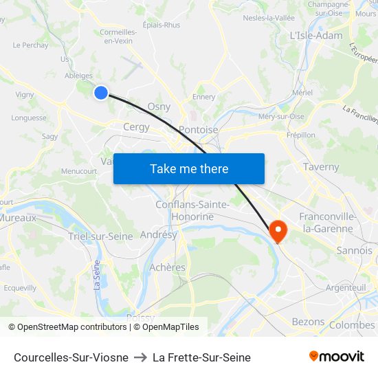 Courcelles-Sur-Viosne to La Frette-Sur-Seine map
