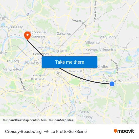 Croissy-Beaubourg to La Frette-Sur-Seine map
