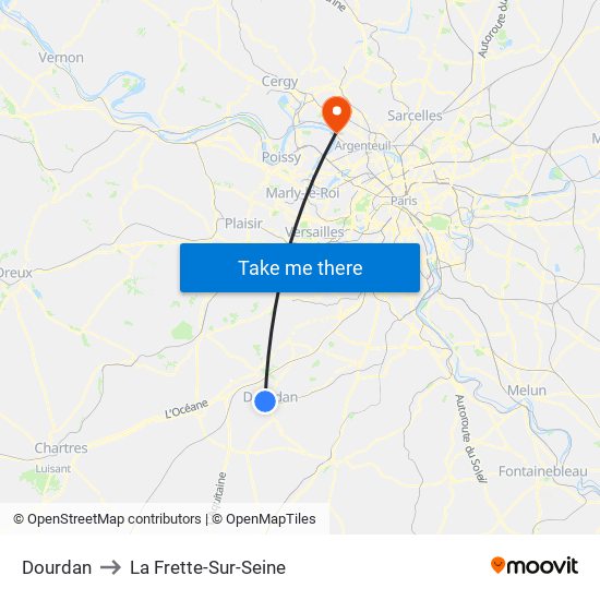 Dourdan to La Frette-Sur-Seine map