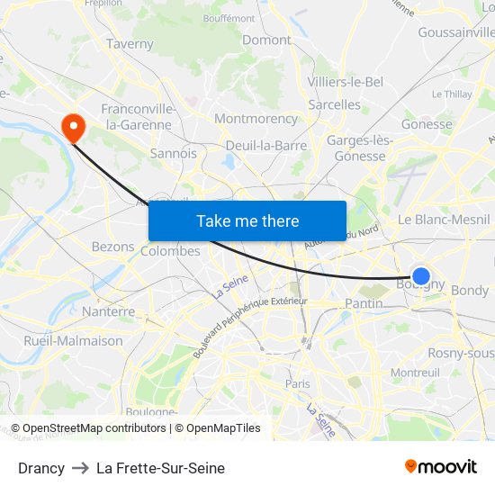 Drancy to La Frette-Sur-Seine map