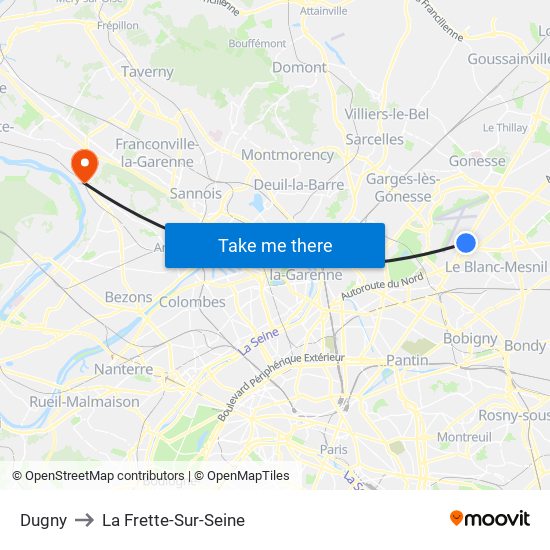 Dugny to La Frette-Sur-Seine map