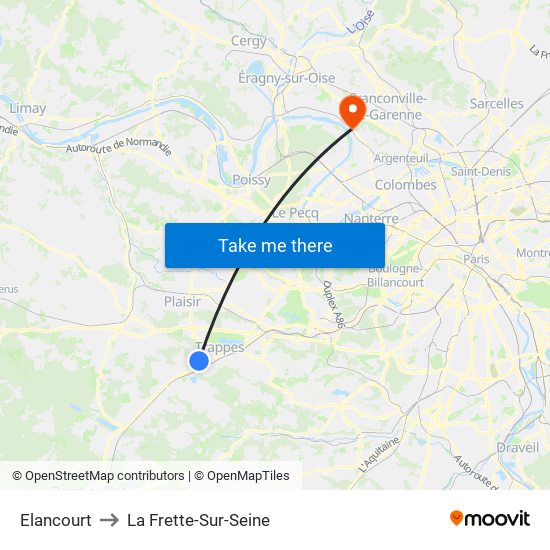 Elancourt to La Frette-Sur-Seine map