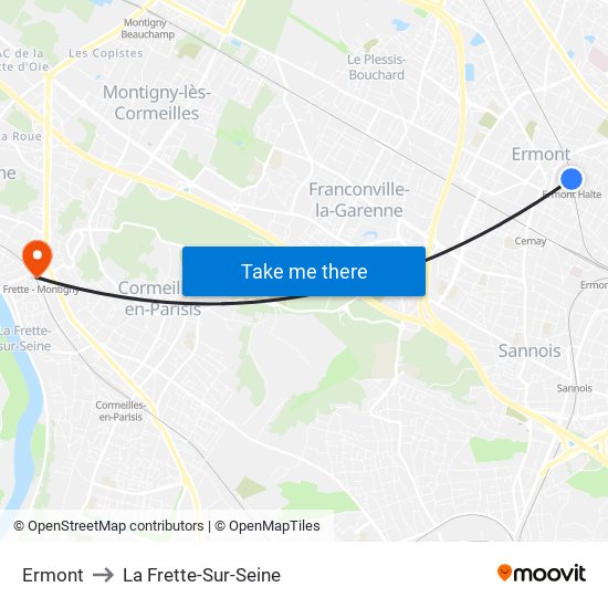Ermont to La Frette-Sur-Seine map