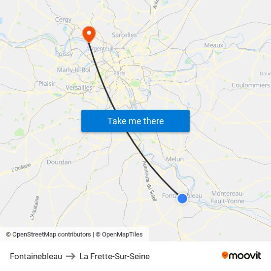 Fontainebleau to La Frette-Sur-Seine map