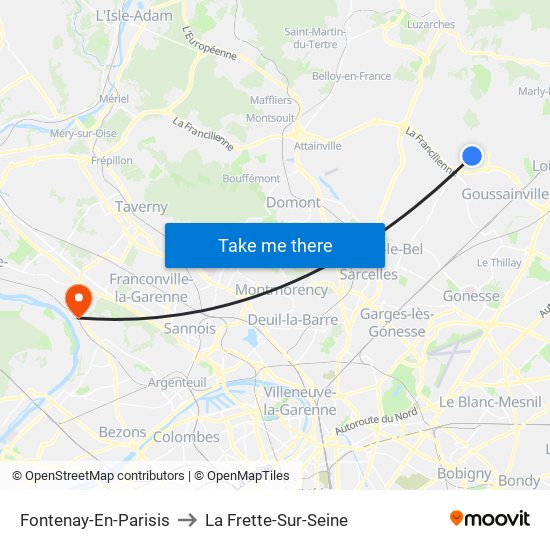 Fontenay-En-Parisis to La Frette-Sur-Seine map