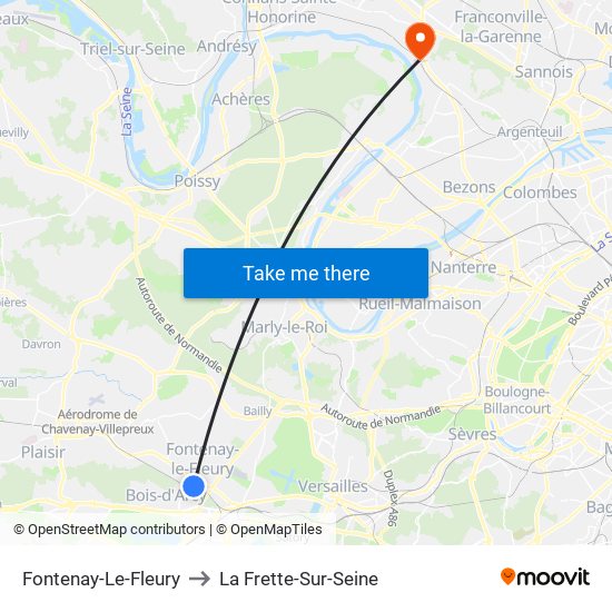 Fontenay-Le-Fleury to La Frette-Sur-Seine map