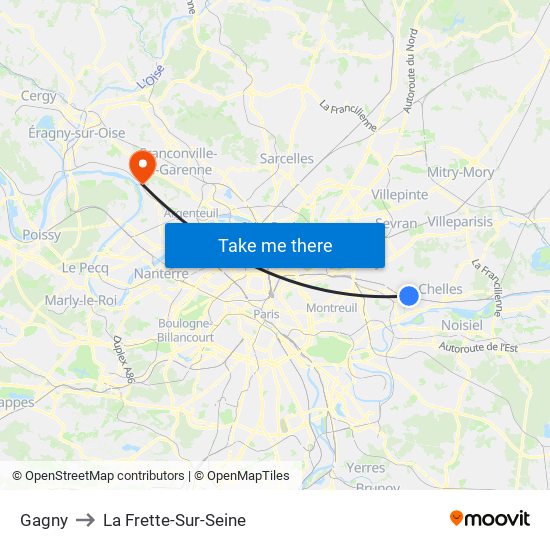 Gagny to La Frette-Sur-Seine map