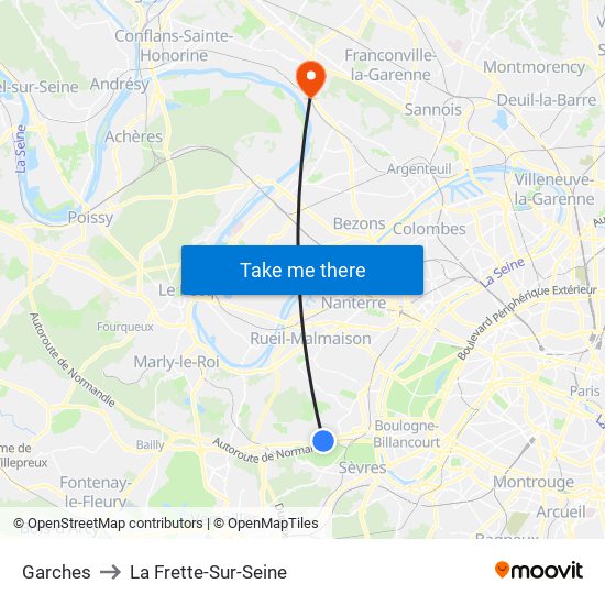 Garches to La Frette-Sur-Seine map