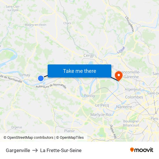 Gargenville to La Frette-Sur-Seine map