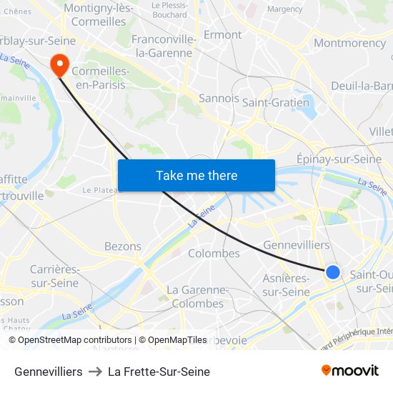 Gennevilliers to La Frette-Sur-Seine map