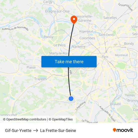 Gif-Sur-Yvette to La Frette-Sur-Seine map