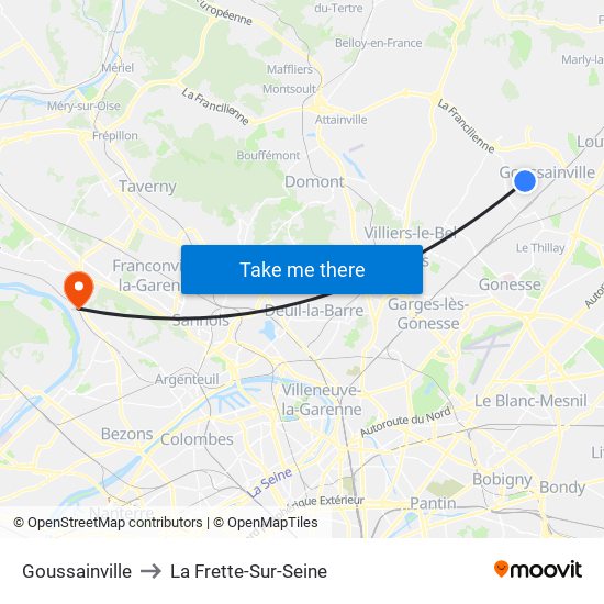Goussainville to La Frette-Sur-Seine map