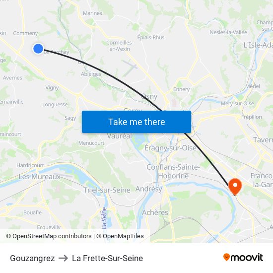 Gouzangrez to La Frette-Sur-Seine map