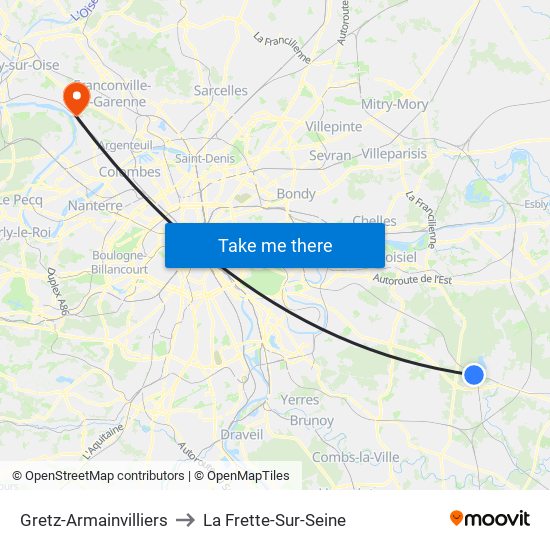 Gretz-Armainvilliers to La Frette-Sur-Seine map
