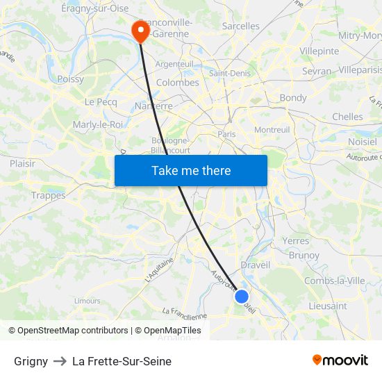 Grigny to La Frette-Sur-Seine map