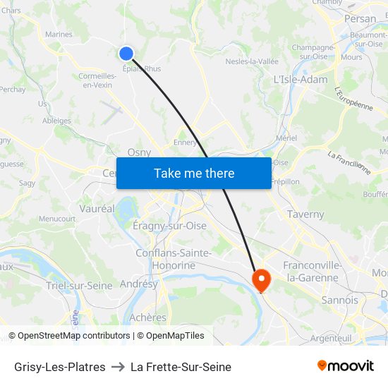 Grisy-Les-Platres to La Frette-Sur-Seine map