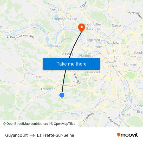 Guyancourt to La Frette-Sur-Seine map