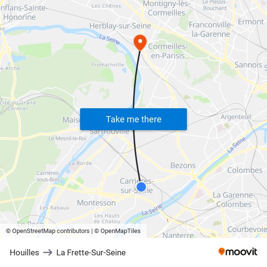 Houilles to La Frette-Sur-Seine map