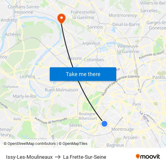 Issy-Les-Moulineaux to La Frette-Sur-Seine map